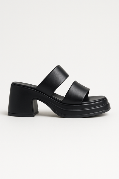 Calf Leather Sandals – Chunky High Heel 0