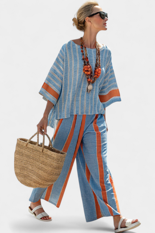 Calista | Women's Striped Two-Piece Set Wide Leg Pants 0