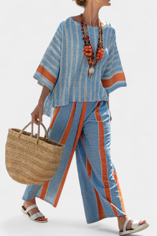 Calista | Women's Striped Two-Piece Set Wide Leg Pants 1