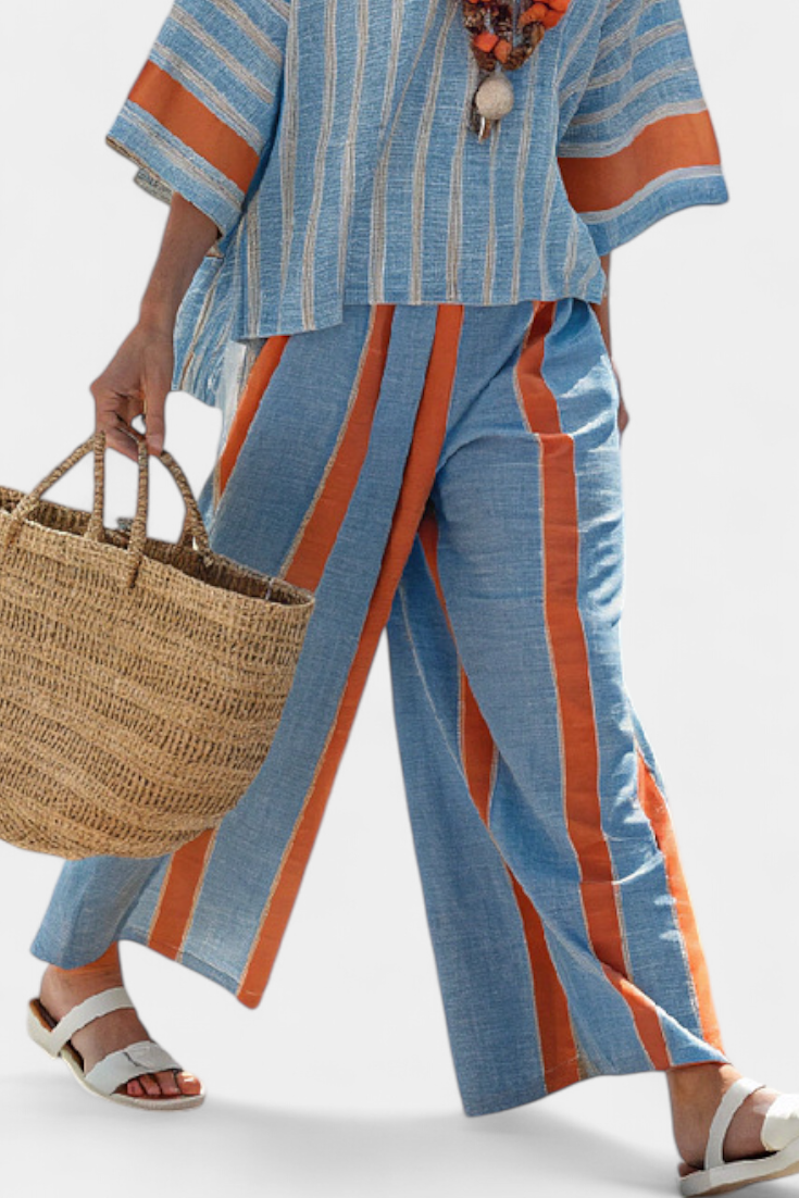 Calista | Women's Striped Two-Piece Set Wide Leg Pants 3