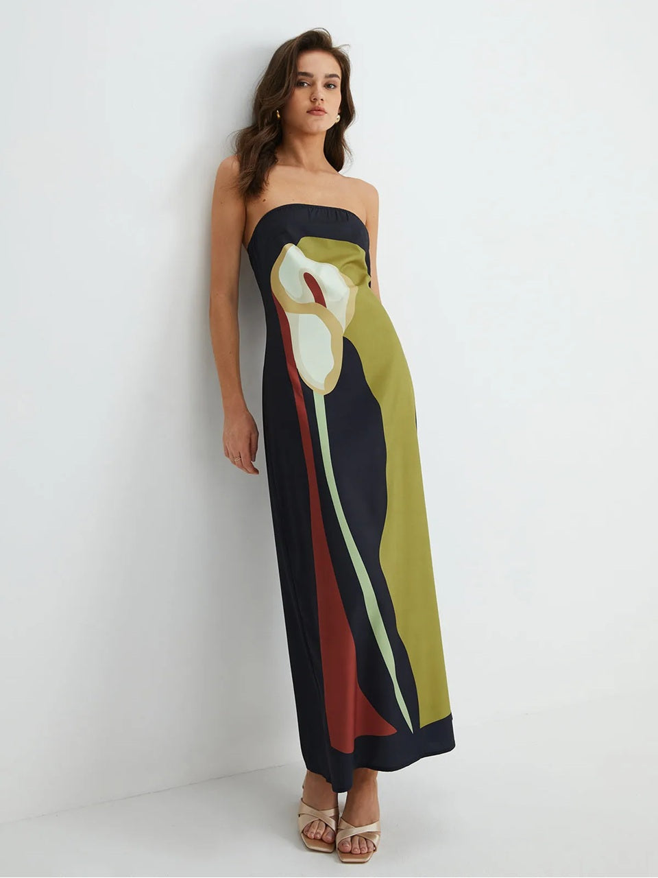 Calla Strapless Printed Maxi Dress 0
