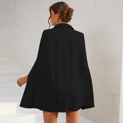 Cape Blazer Mini Dress with Belt and Gold Button Detail 4