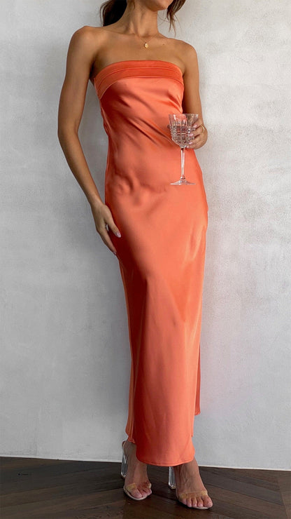 Catherine | Women’s Straight Neck Satin Maxi Evening Dress 0