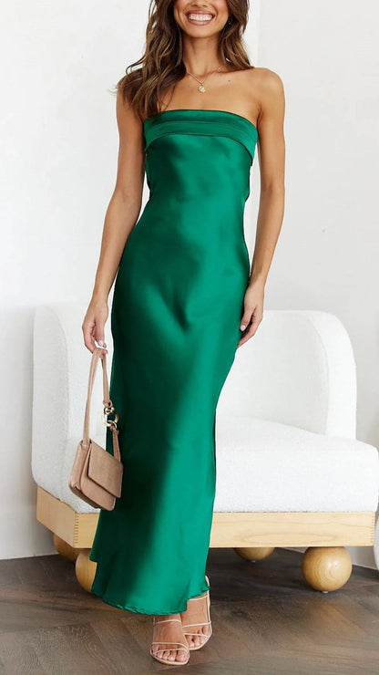 Catherine | Women’s Straight Neck Satin Maxi Evening Dress 6