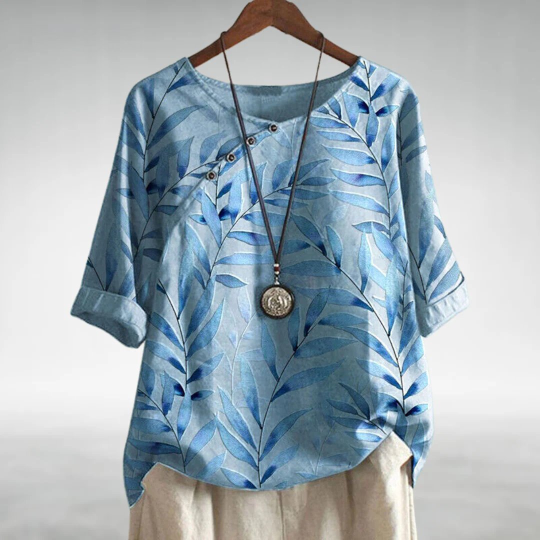 Charlotte | Breezy Leaf Print Blouse with Button-Up Design - Lumina 0
