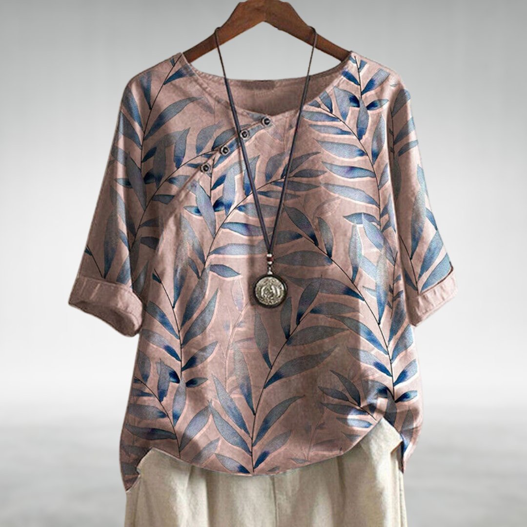 Charlotte | Breezy Leaf Print Blouse with Button-Up Design - Lumina 1
