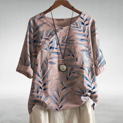 Charlotte | Breezy Leaf Print Blouse with Button-Up Design - Lumina 1