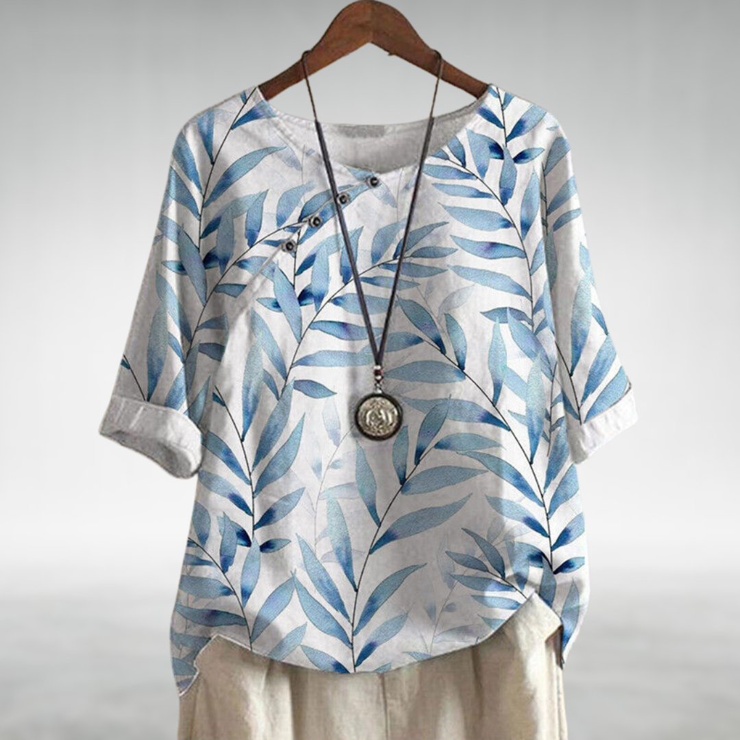 Charlotte | Breezy Leaf Print Blouse with Button-Up Design - Lumina 2