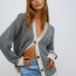 Chevron Contrast Button-Up Cardigan 0