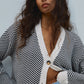 Chevron Contrast Button-Up Cardigan 2