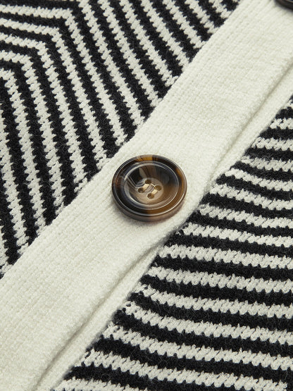 Chevron Contrast Button-Up Cardigan 5