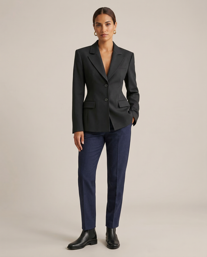 Chic Black Blazer for Women – Elegant Notched Collar for All-Season Versatility 3