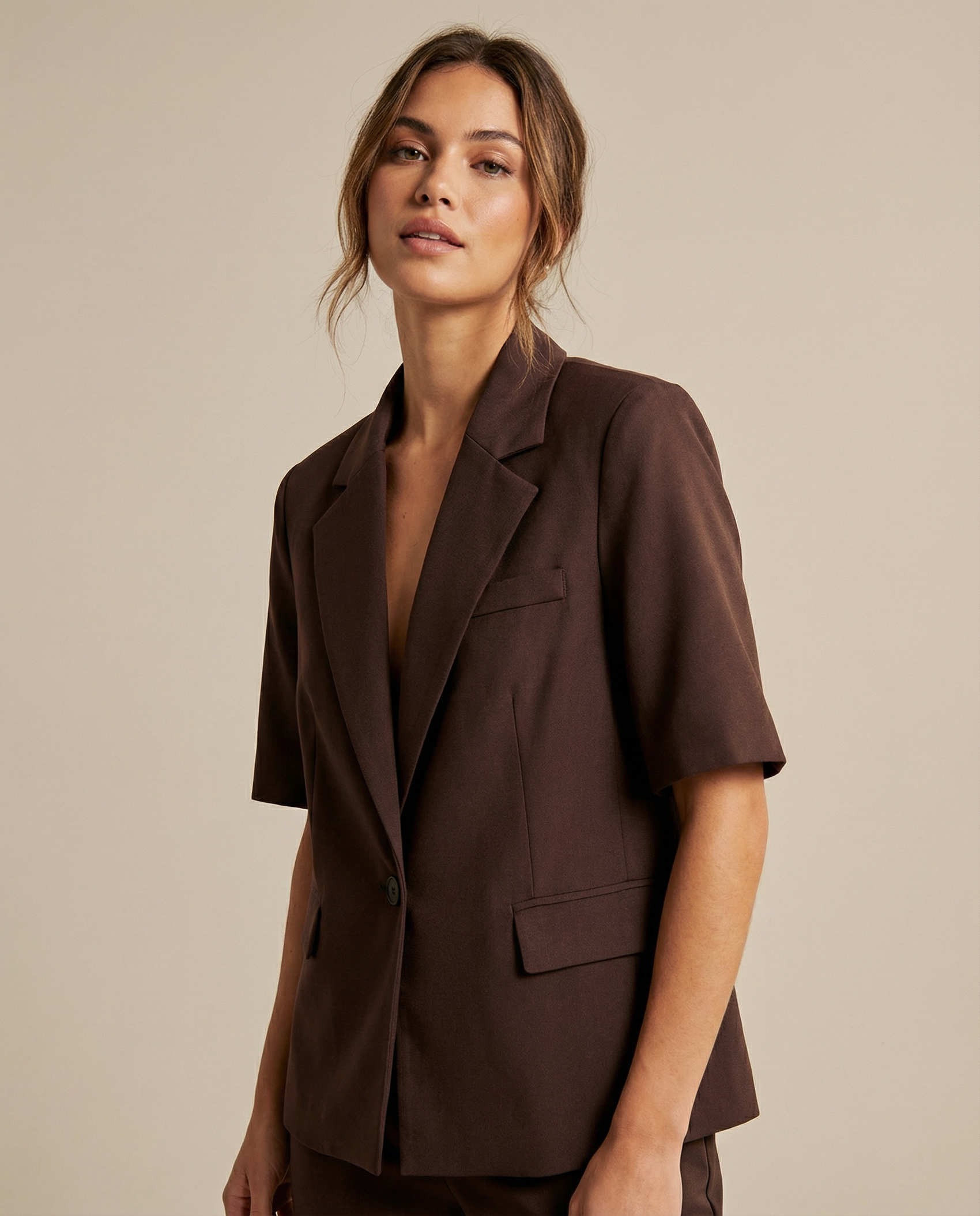 Chic Blazer – Contemporary Short Sleeve Office Essential 0
