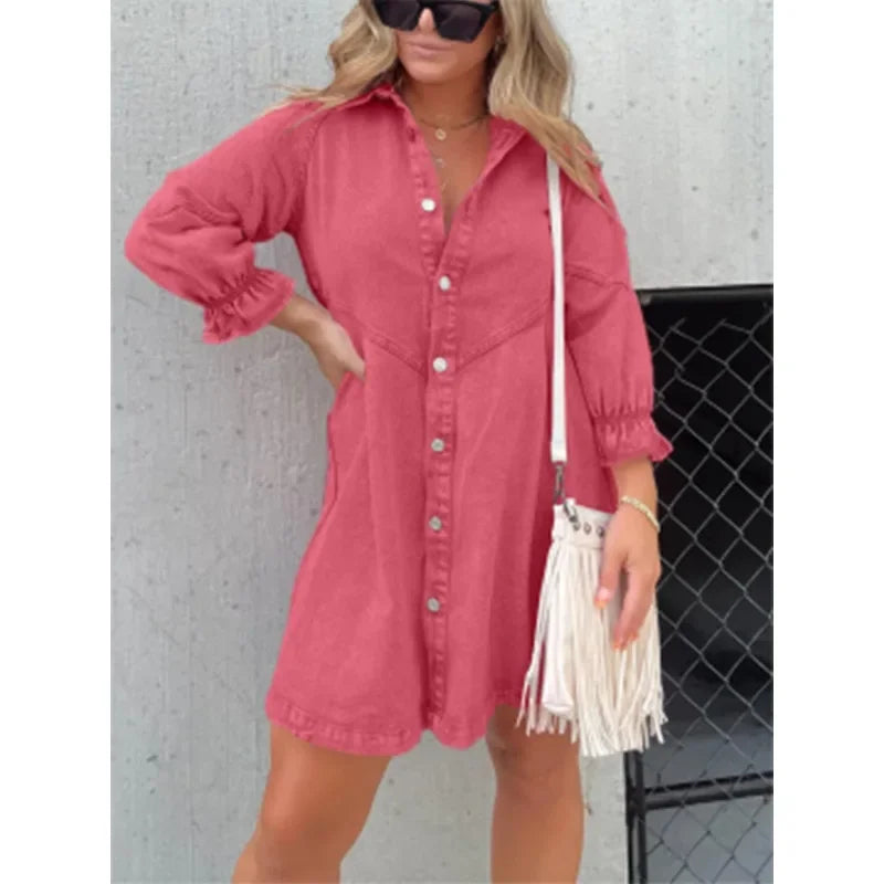 Chic Midi Dress – Stylish Lantern Sleeve A-Line for Effortless Autumn & Spring Looks 1