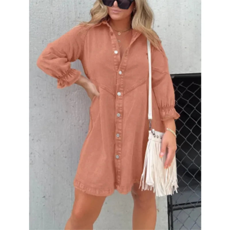 Chic Midi Dress – Stylish Lantern Sleeve A-Line for Effortless Autumn & Spring Looks 2