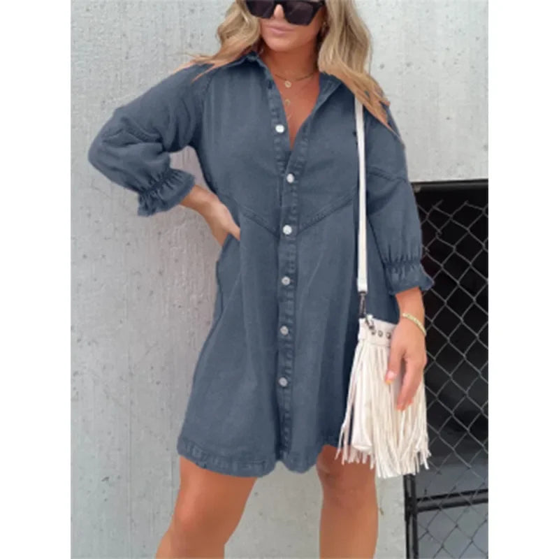 Chic Midi Dress – Stylish Lantern Sleeve A-Line for Effortless Autumn & Spring Looks 4