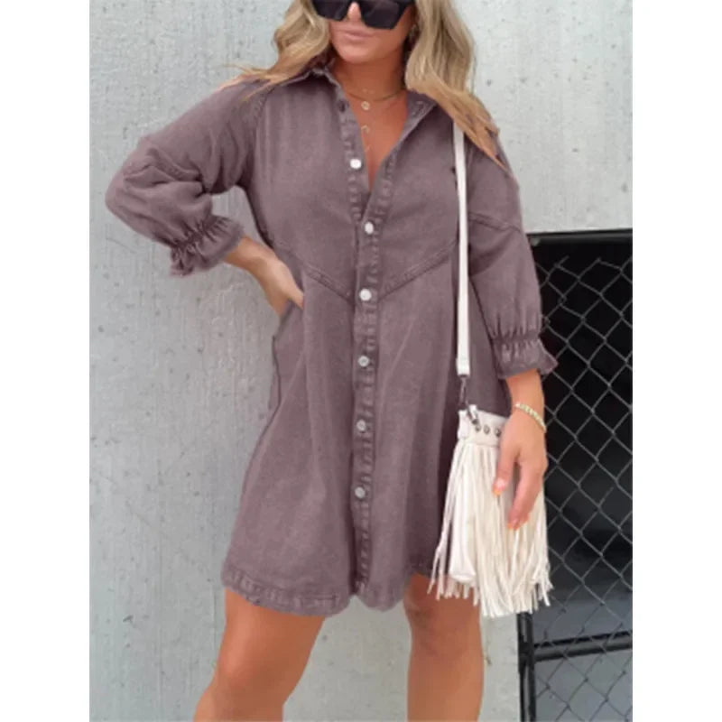 Chic Midi Dress – Stylish Lantern Sleeve A-Line for Effortless Autumn & Spring Looks 5