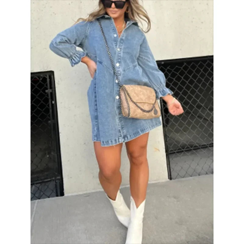Chic Midi Dress – Stylish Lantern Sleeve A-Line for Effortless Autumn & Spring Looks 6
