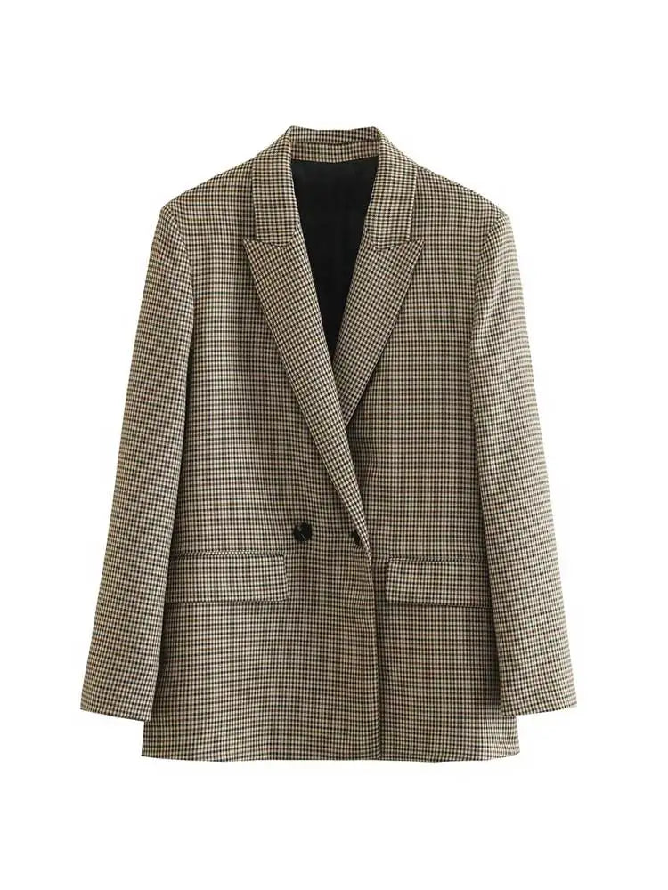 Chic Plaid Blazer – Vintage Double Breasted Versatile Layering Jacket 0