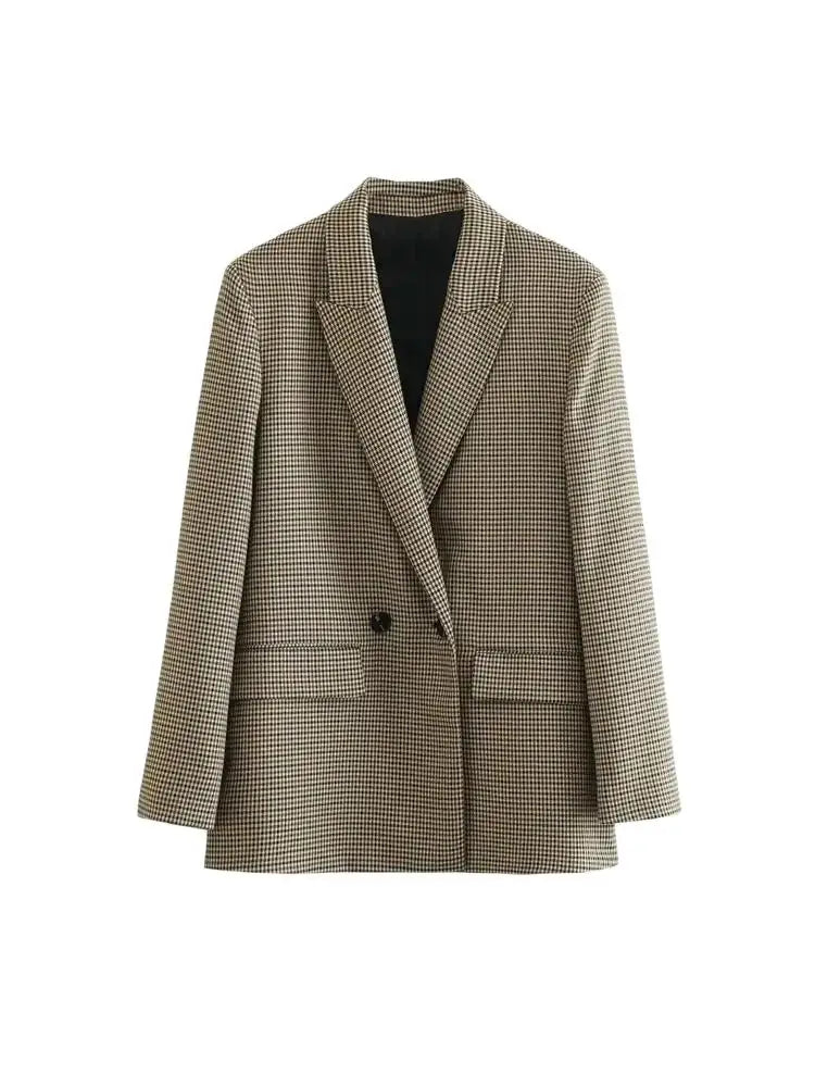 Chic Plaid Blazer – Vintage Double Breasted Versatile Layering Jacket 3