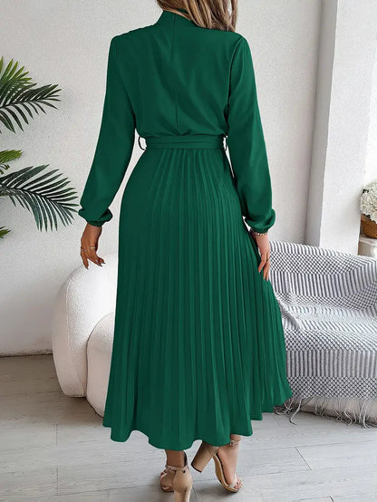 Chic Pleated Cocktail Midi Dress with Belted Waist 3
