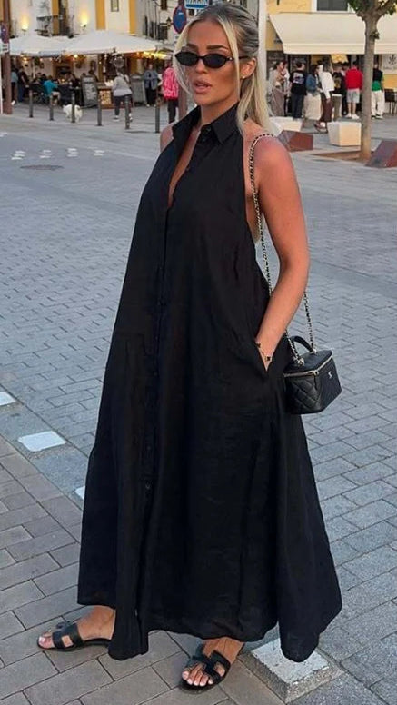 Chic Summer Long Dress – Unique Neck-Hanging Design for Effortless Style 0