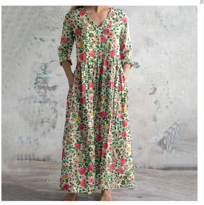 Chic V-Neck Long Sleeve Dress – Stylish Ankle Length with Pockets 10