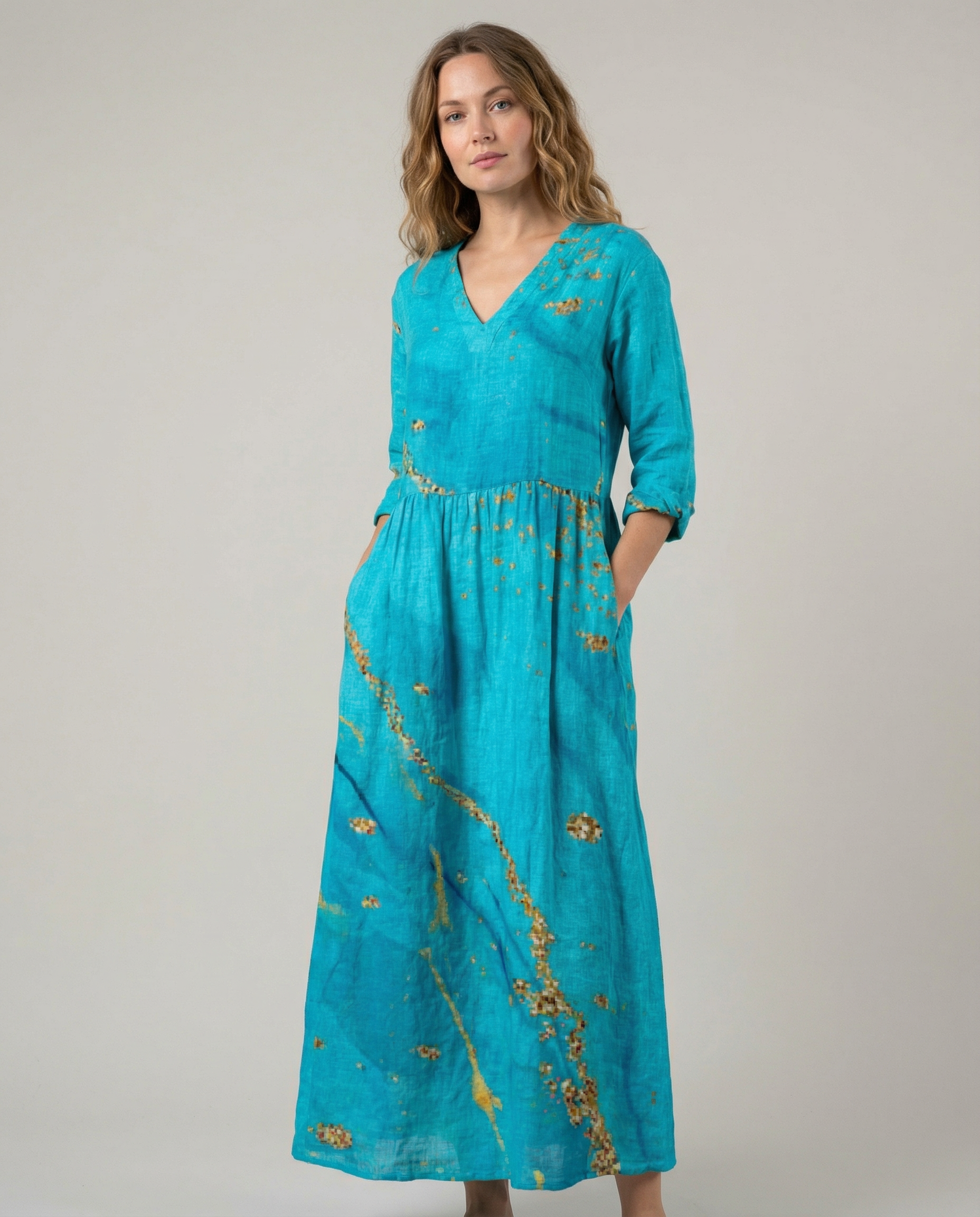 Chic V-Neck Long Sleeve Dress – Stylish Ankle Length with Pockets 2