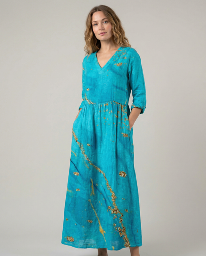 Chic V-Neck Long Sleeve Dress – Stylish Ankle Length with Pockets 2