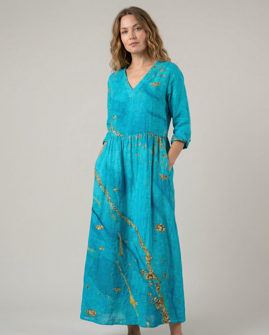 Chic V-Neck Long Sleeve Dress – Stylish Ankle Length with Pockets 2