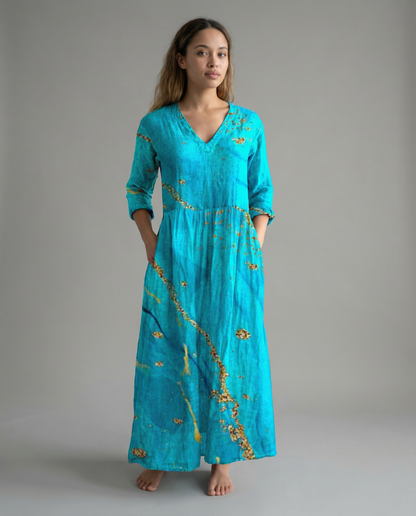 Chic V-Neck Long Sleeve Dress – Stylish Ankle Length with Pockets 3