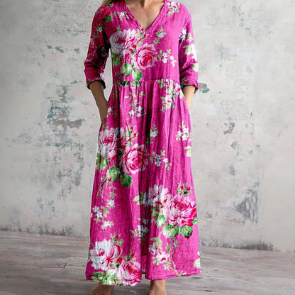 Chic V-Neck Long Sleeve Dress – Stylish Ankle Length with Pockets 5
