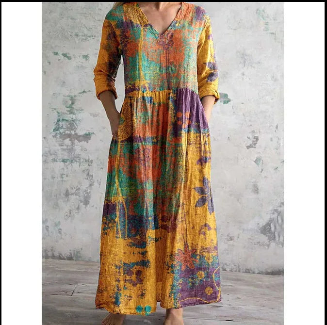 Chic V-Neck Long Sleeve Dress – Stylish Ankle Length with Pockets 8