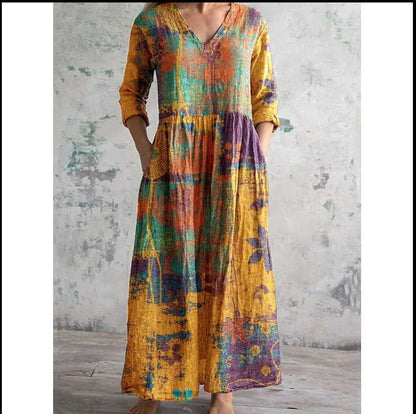 Chic V-Neck Long Sleeve Dress – Stylish Ankle Length with Pockets 8