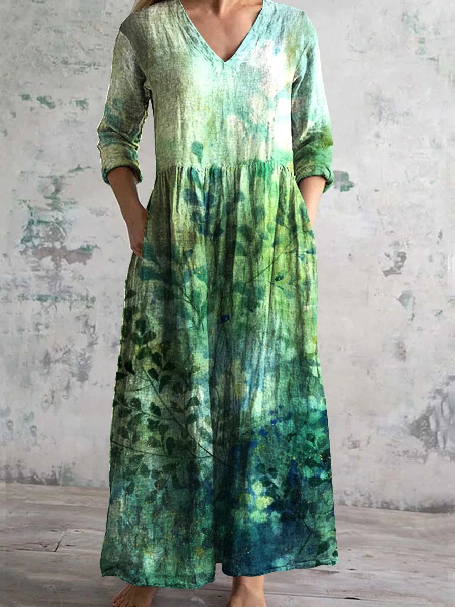 Chic V-Neck Long Sleeve Dress – Stylish Ankle Length with Pockets 9