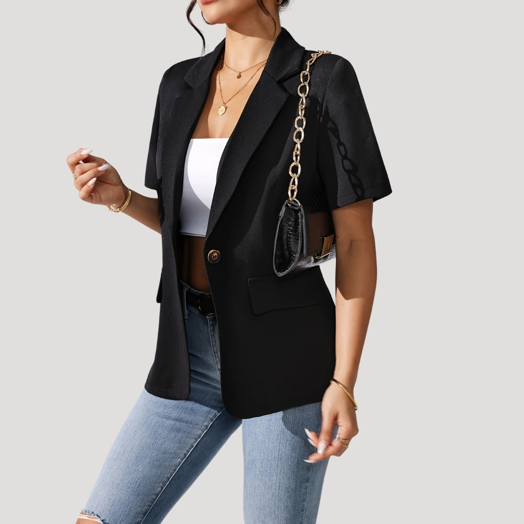 Classic Women's short-sleeve black blazer 2