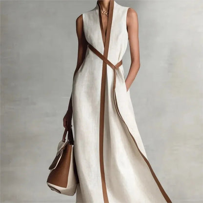 Contrast Color Long Dress – Chic Sleeveless Lace-Up Summer Style 1