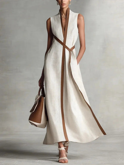 Contrast Color Long Dress – Chic Sleeveless Lace-Up Summer Style 10
