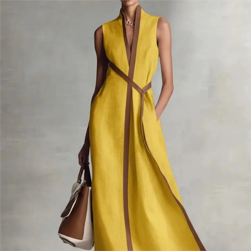 Contrast Color Long Dress – Chic Sleeveless Lace-Up Summer Style 4