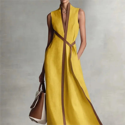 Contrast Color Long Dress – Chic Sleeveless Lace-Up Summer Style 4