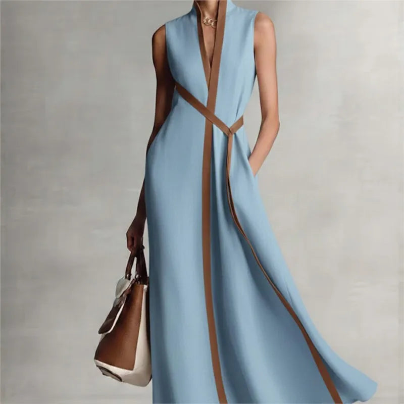 Contrast Color Long Dress – Chic Sleeveless Lace-Up Summer Style 5