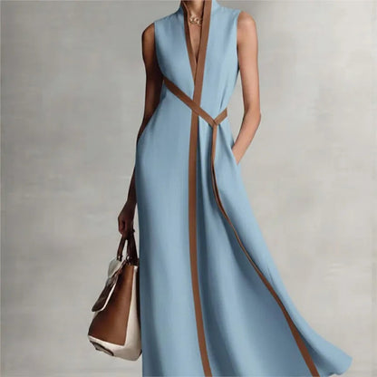 Contrast Color Long Dress – Chic Sleeveless Lace-Up Summer Style 5
