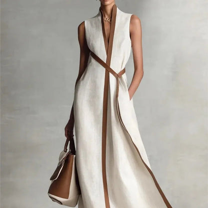 Contrast Color Long Dress – Chic Sleeveless Lace-Up Summer Style 6