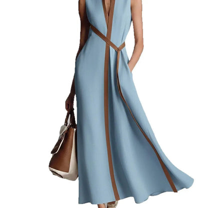 Contrast Color Long Dress – Chic Sleeveless Lace-Up Summer Style 7