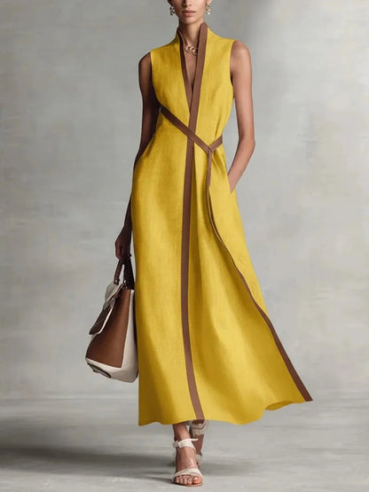 Contrast Color Long Dress – Chic Sleeveless Lace-Up Summer Style 8