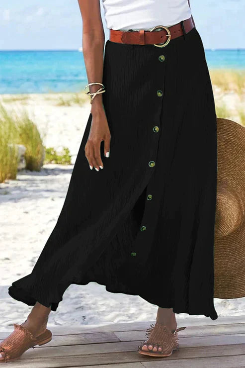 Coral | Women's Button Front Maxi Skirt High Waist Linen Look 2