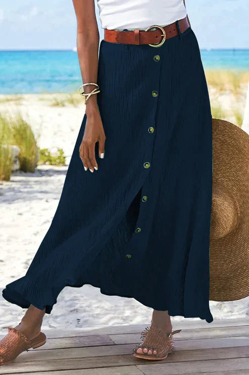 Coral | Women's Button Front Maxi Skirt High Waist Linen Look 3