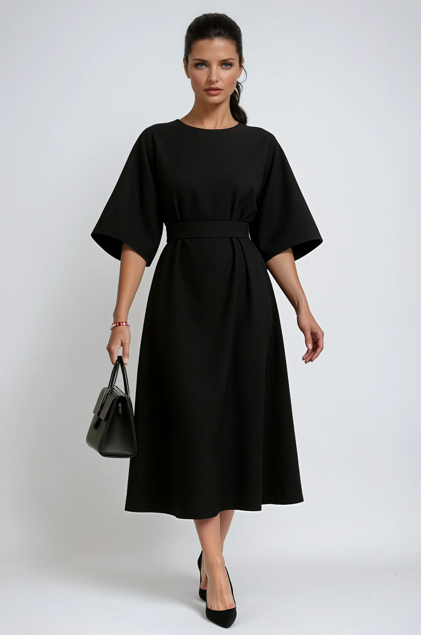 Crew Neck Midi Work Dress 0