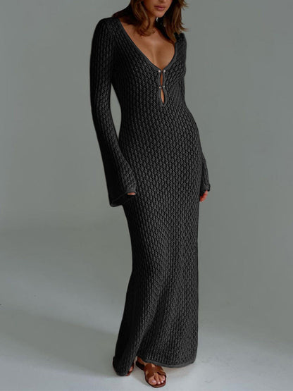 Crochet Long Sleeve Beach Cover Up Dress 6