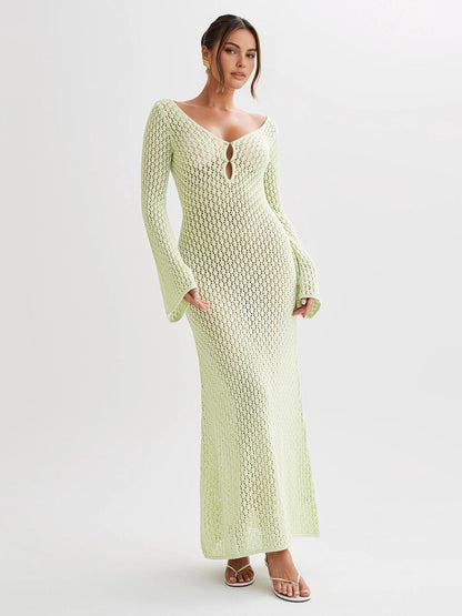 Crochet Long Sleeve Beach Cover Up Dress 8
